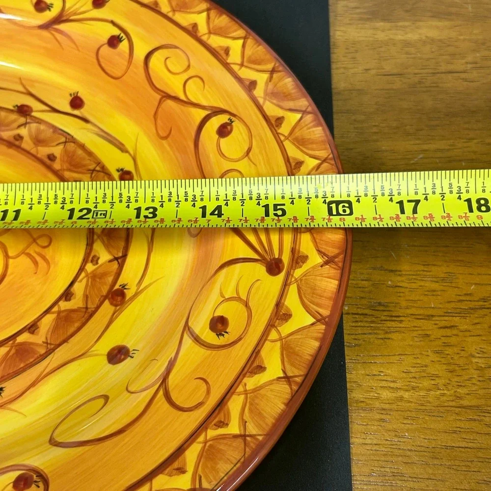 Pier 1 Karistan Hand Painted Earthenware Oval Serving Platter Yellow 16 Inch